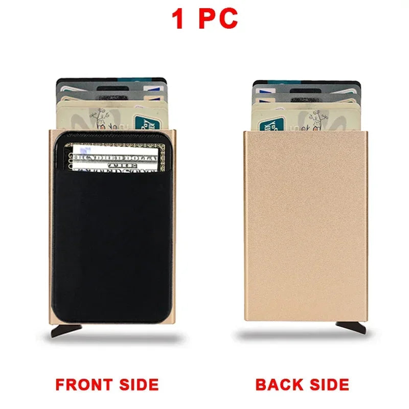 Rfid Anti Blocking Smart ID Bank Credit Card Holder Wallet Metal Thin Slim Men Women Pop Up Minimalist Metal Cardholder Case