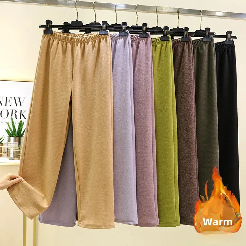 Thickened Double-sided Fleece Straight-leg Pants Women's Winter Sleepwear Sweatpants Casual Comfortable Long Trousers