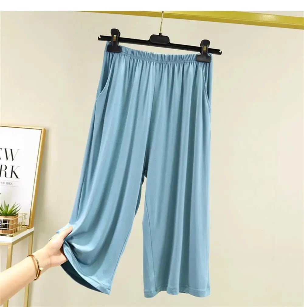 Women's Modal Wide Leg Cropped Pants - High Waist Casual Lounge