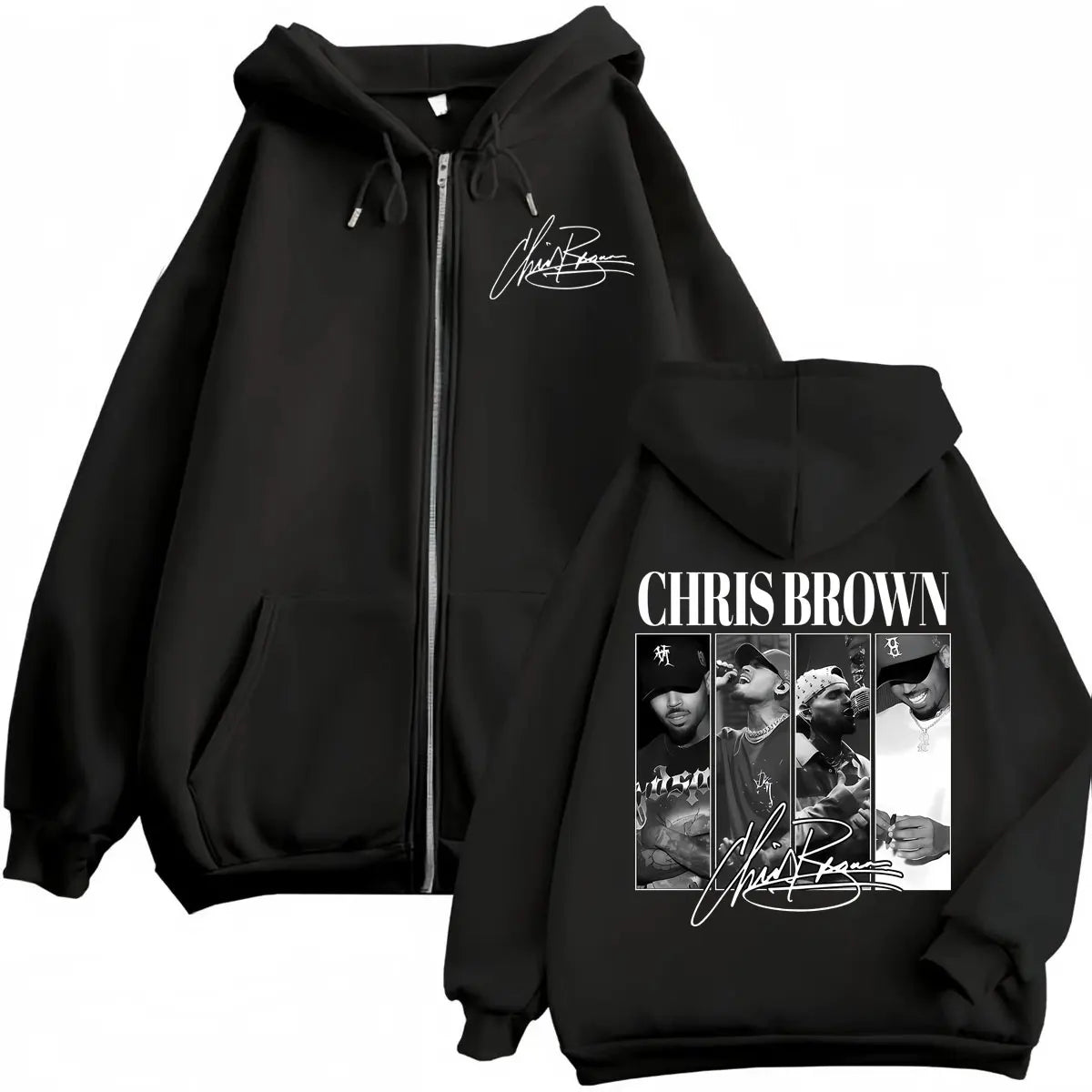 Dshztooma Chris Brown Graphic Zip-Up Hoodie - Fleece Streetwear