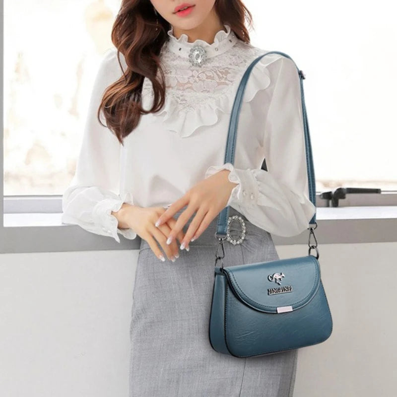 Soft Faux Leather Crossbody Bag, Metal Kangaroo Logo Mini Shoulder Purse, Adjustable Thin Strap Messenger Handbag for Women