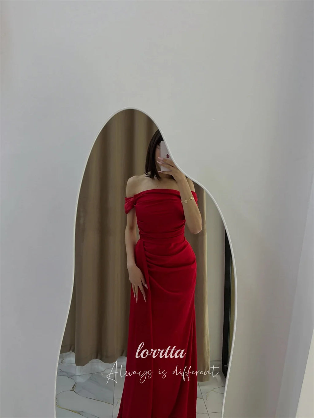 Lorrtta Satin Off The Shoulder Red Straight Evening Dress 2026 Prom Dress Elegant Formal Evening Ladies Women Customized 2026