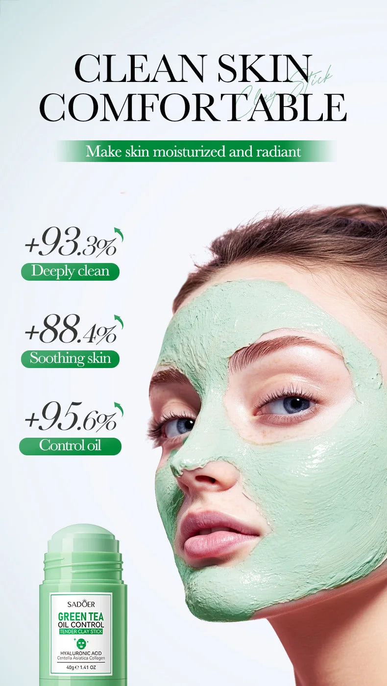 SADOER Green Tea Rose Mud Face Mask Stick Clay Facial Masks Moisturizing Remove Blackhead Anti-aging Facial Cleansing Mud Masks