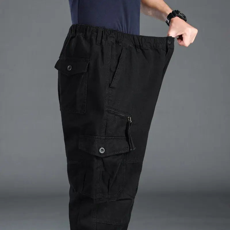High Quality Men'S Tactical Pants Elastic Waist Cargo Large Size Cotton Pants Multi-Pocket Trousers Sports Training Work Pants