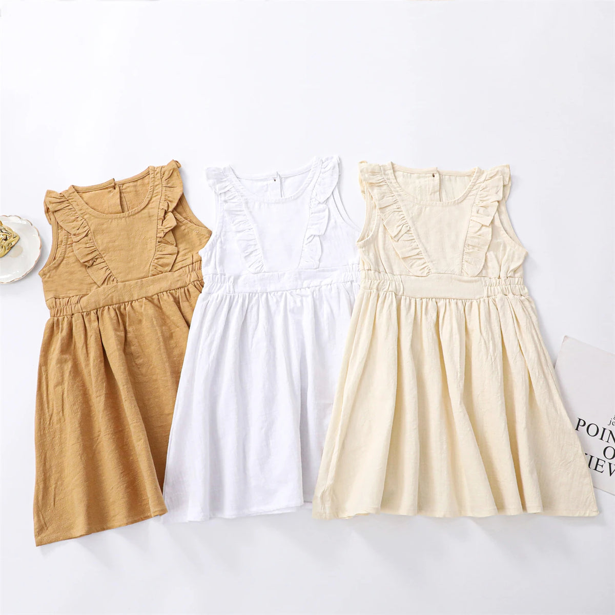 Children's Flying Sleeve Cotton Dress Girls' Skirt Summer Clothing Solid Color Short Ins