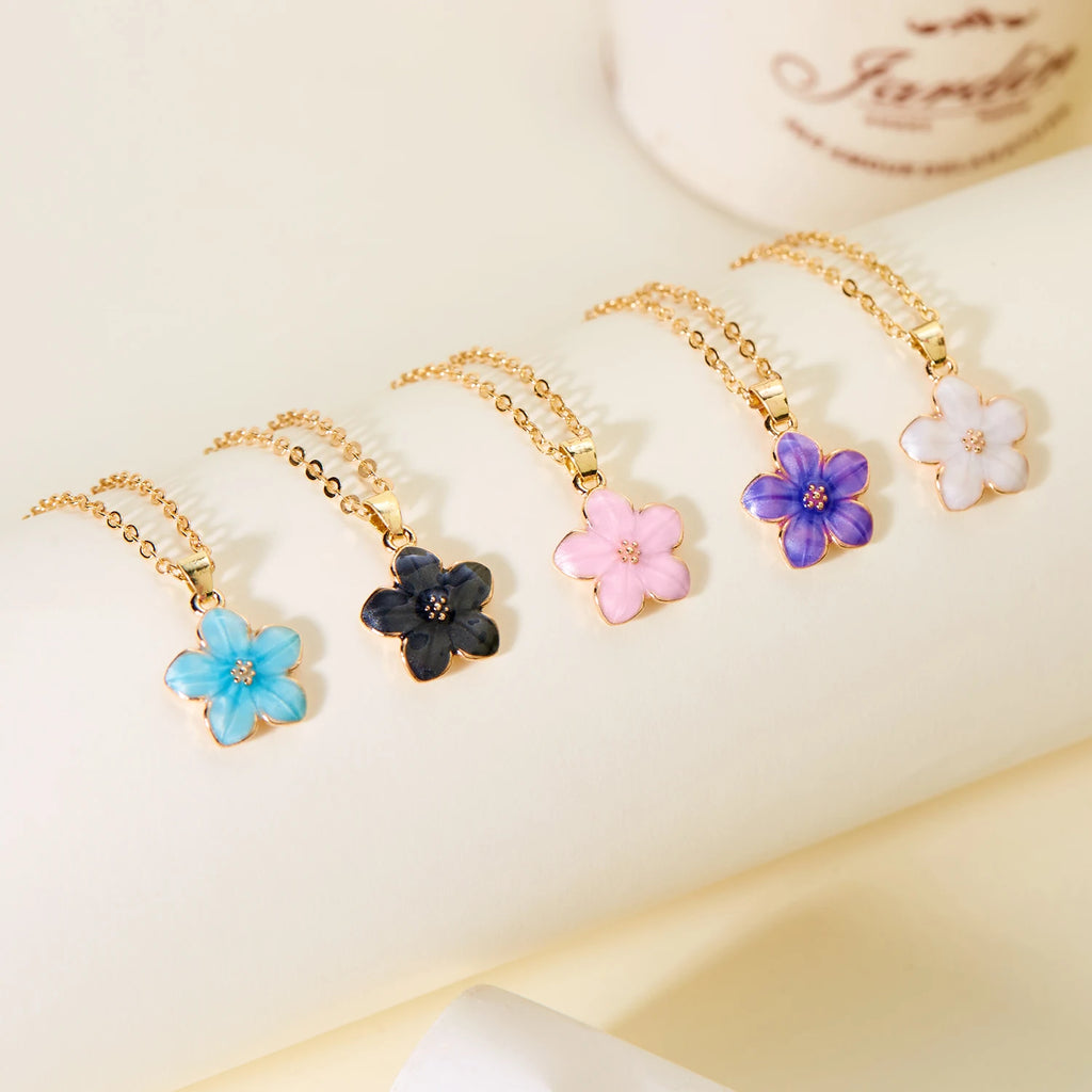 Minimalist Colorful Flower Necklace For Women'S Romantic Pink Cherry Pendant Necklace Make A Wish Paper Card Friendship Jewelry