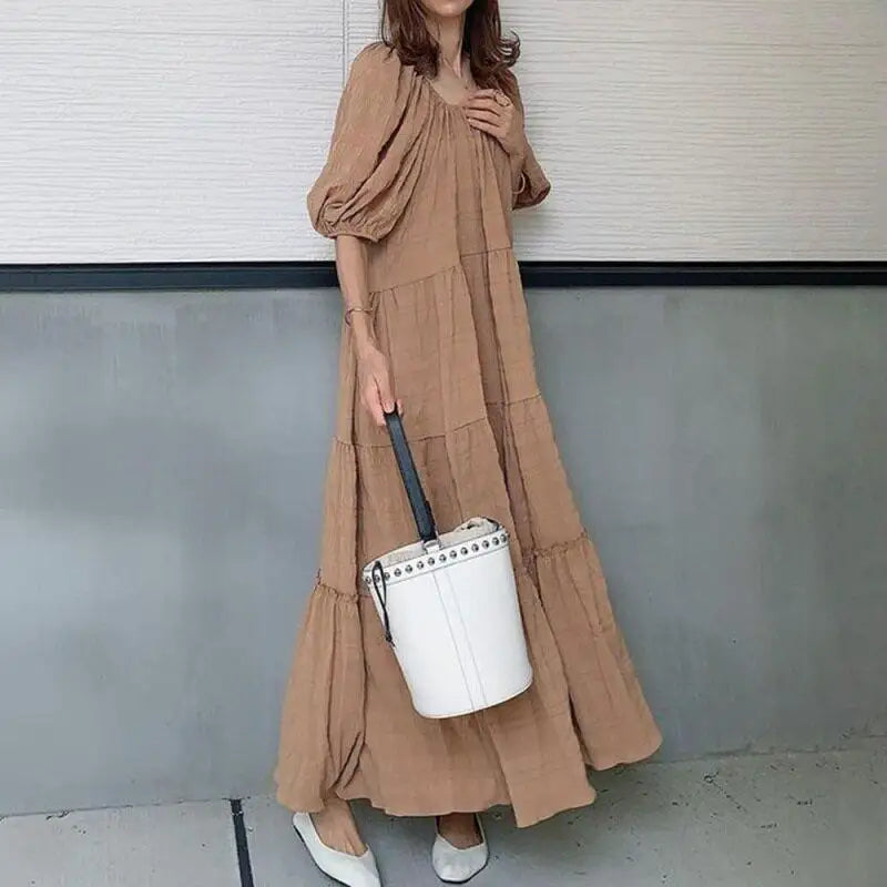 Fairy Tale Slimming Long Skirt Dress Super Fairy Big Swing Skirt Women's Fashion Summer City Walk High Collar Long Sleeve Dress