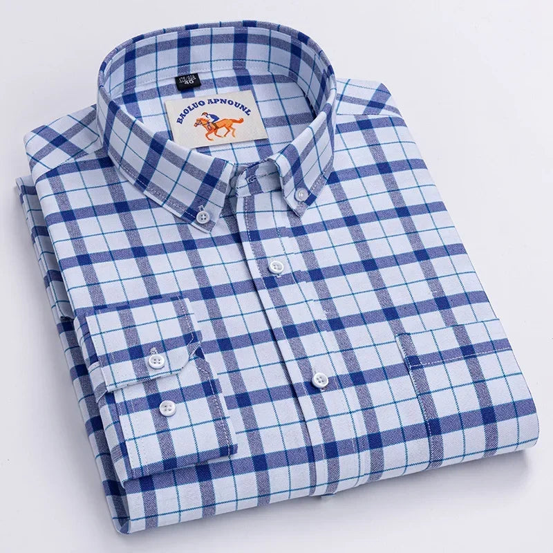 Premium Pure Cotton Oxford Shirt For Men Long Sleeve With Embroidered Horse Design Regular Fit White Dress Shirt