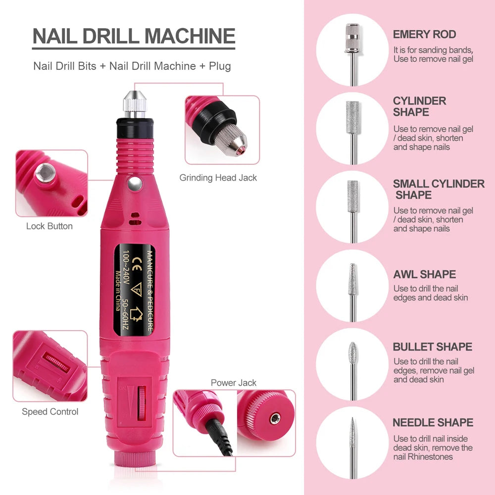 Electric Nail Sander Set Nail Drill Machine Grinding Equipment Milling Cutter For Manicure Pedicure Strong Polishing Tools