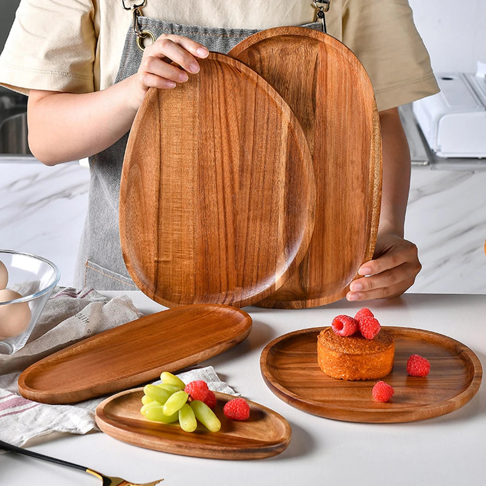 Wood Dinner Plates Irregular Oval Serving Tray Fruit Dishes Dry Fruit Sushi Tea Tray Bread Wooden Plate Home Decoration