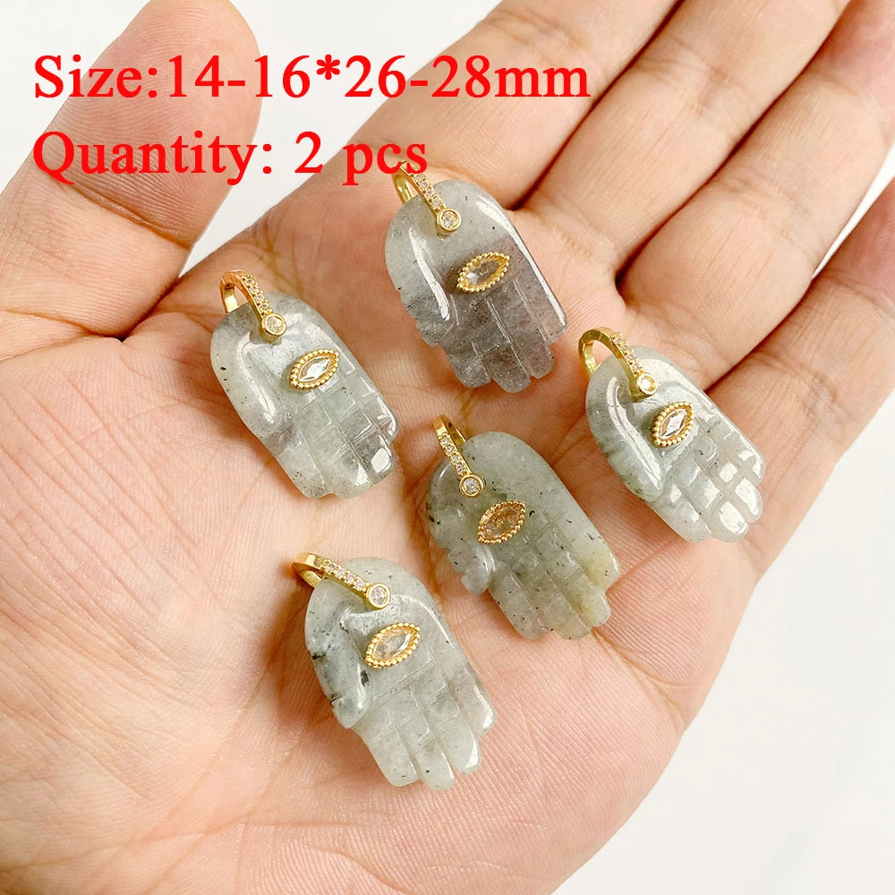 2PCS Natural Labradorite Stone Pendant - Irregular Jewelry Charm