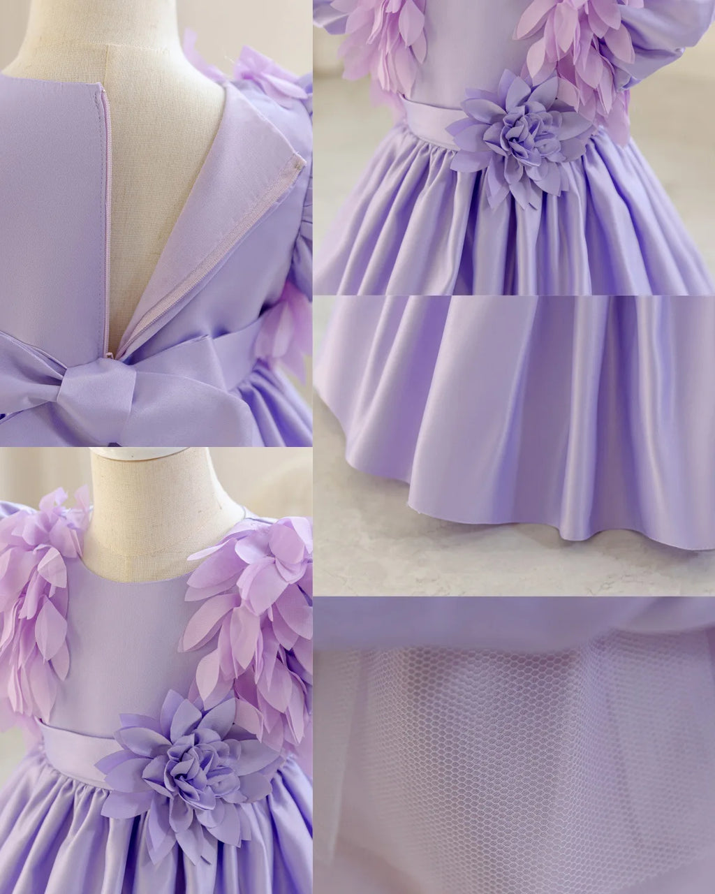 HETISO Leaf Appliques Baby Party Dress Casual Satin Kid's Princess Gown for Girls Ages 1-4 Young Child Clothes