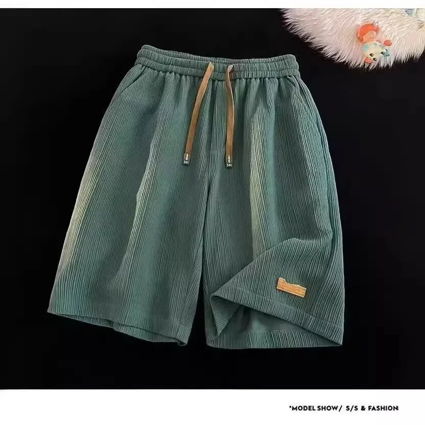 Ice Silk Casual Shorts Unisex Thin American Style Quick Dry Loose Large Size Beach Five-Quarter Pants Summer Lightweight Comfort