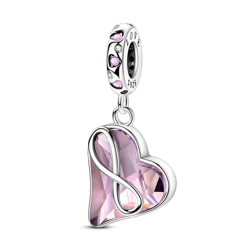 925 Sterling Silver Heart Charm Bead With Zircon Accent, GDTC Certified Fine Jewelry Gift For DIY Bracelet Makers