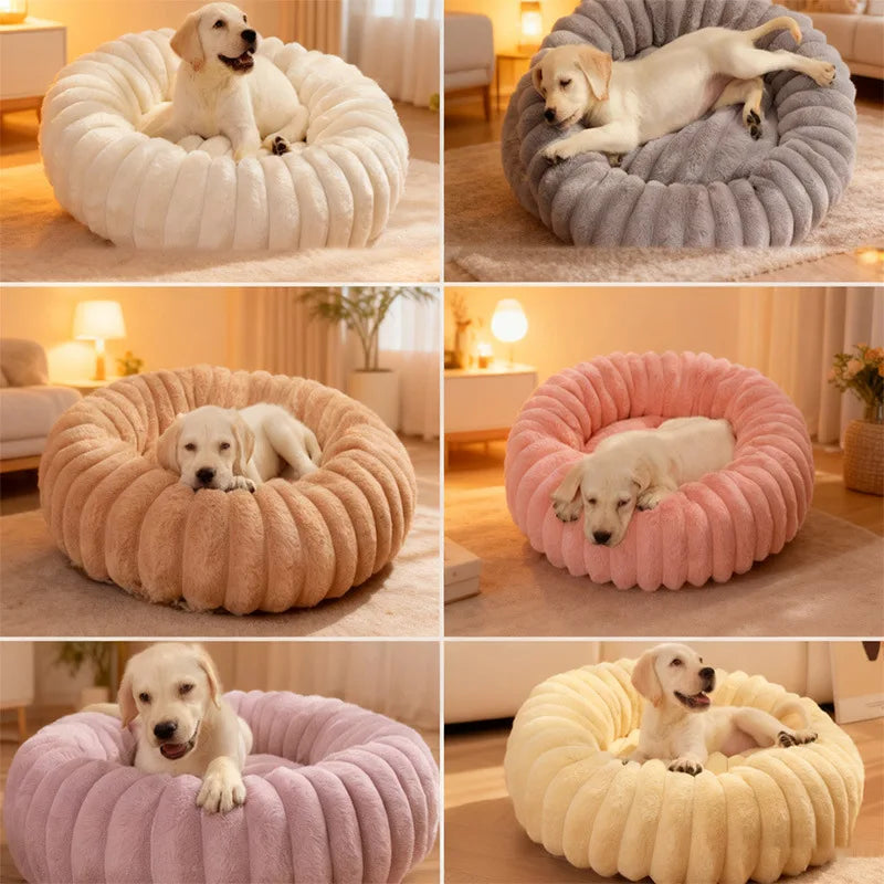 Indoor Cat Bed with Corduroy Rabbit Fur Anti Slip Bottom Donut Dog Bed for Small Dogs Artificial Bed Washable Detachable Cover