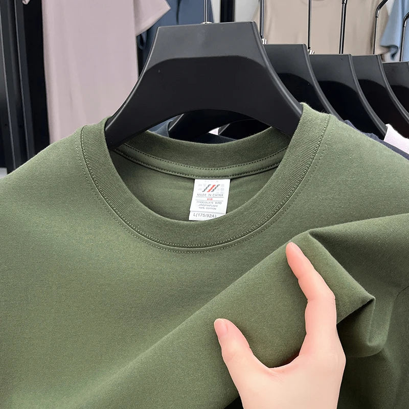 Men's Pure Cotton Casual T-Shirt - Short Sleeve Round Neck Solid Top