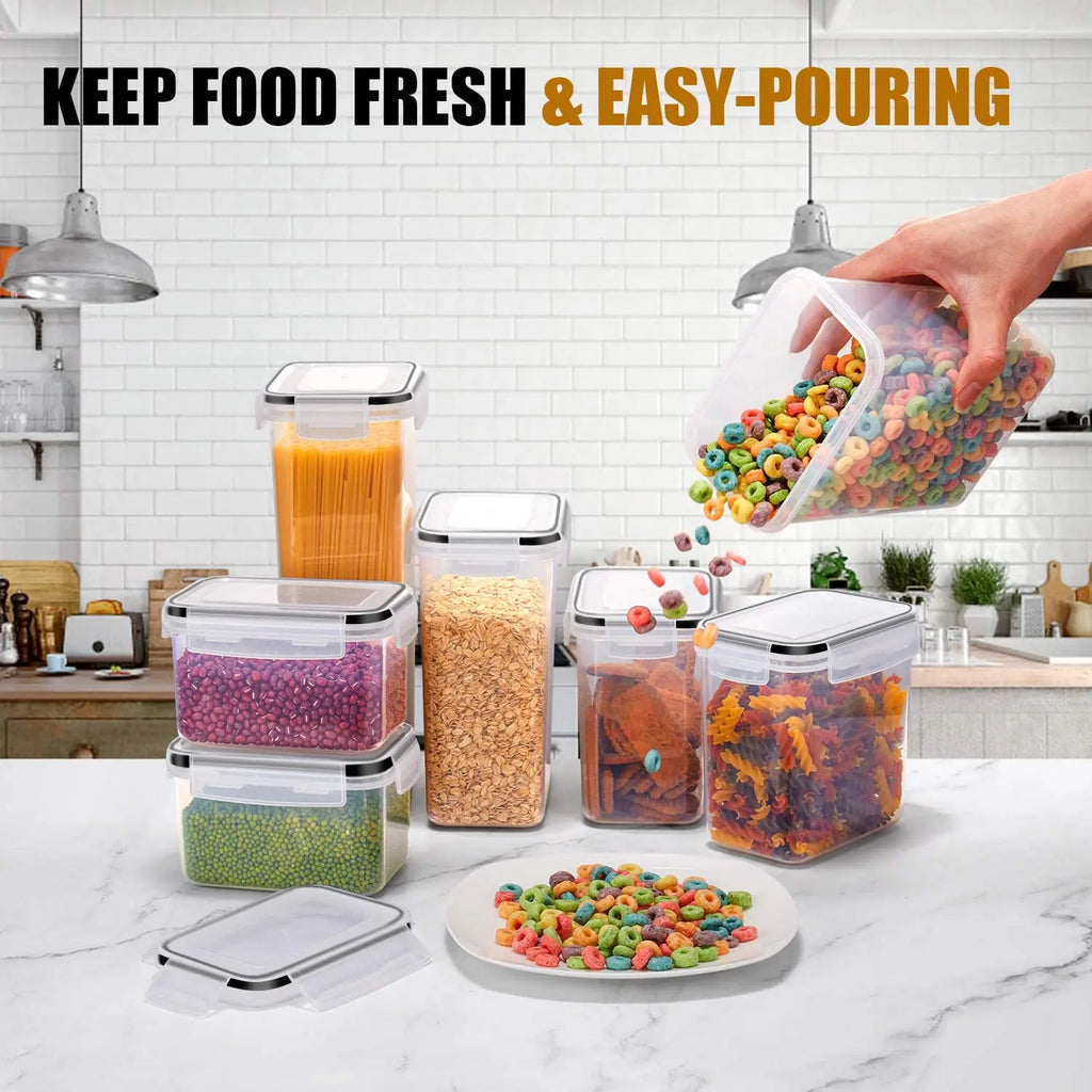 Juego de 7 recipientes de alimentos para cocina, plástico sin BPA, herméticos, con 10 pegatinas y bolígrafo