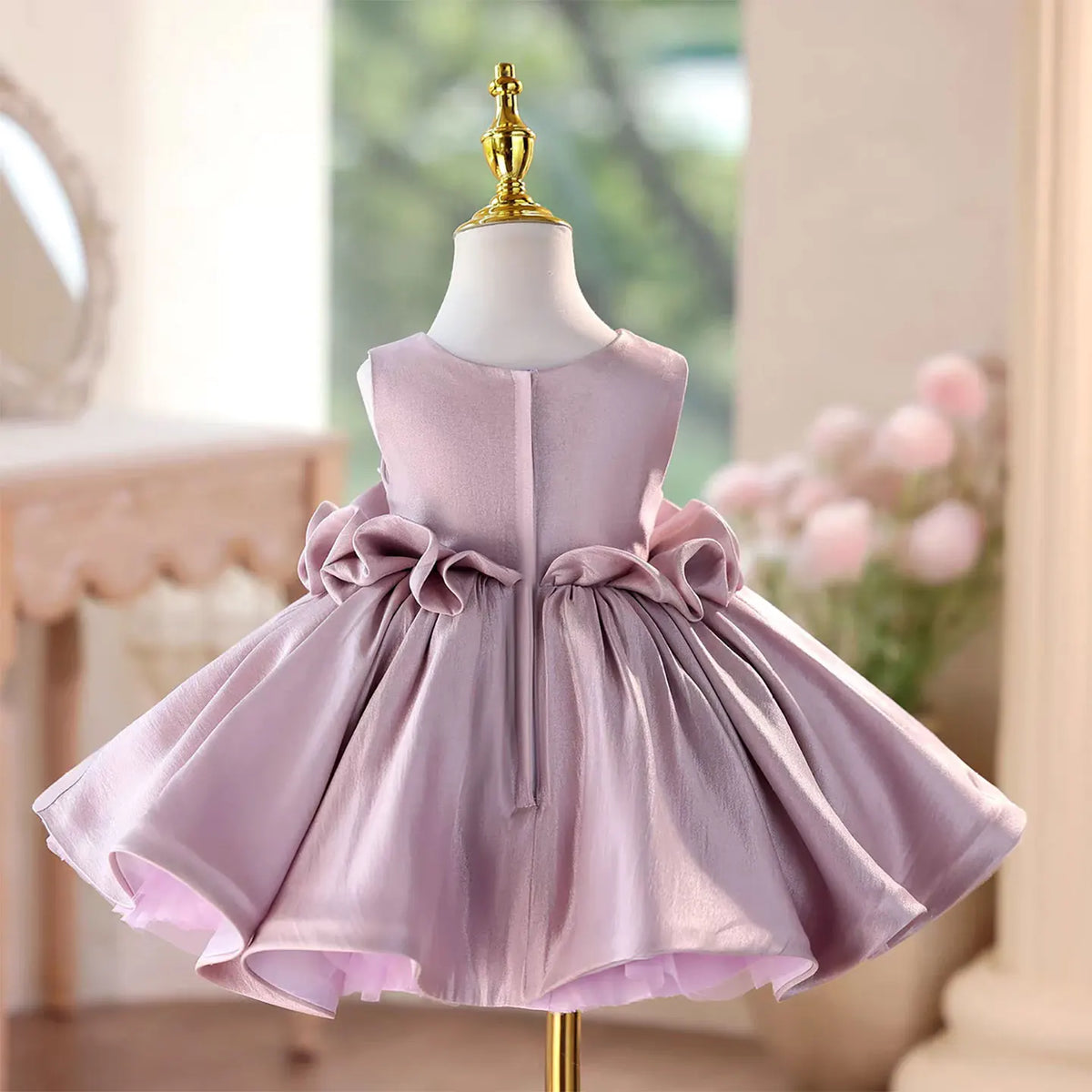 Dreamy Vow J460A Champagne Elegant Flower Girl Dress Satin Knee Length Children Wedding Birthday Holiday Party Pageant Dress