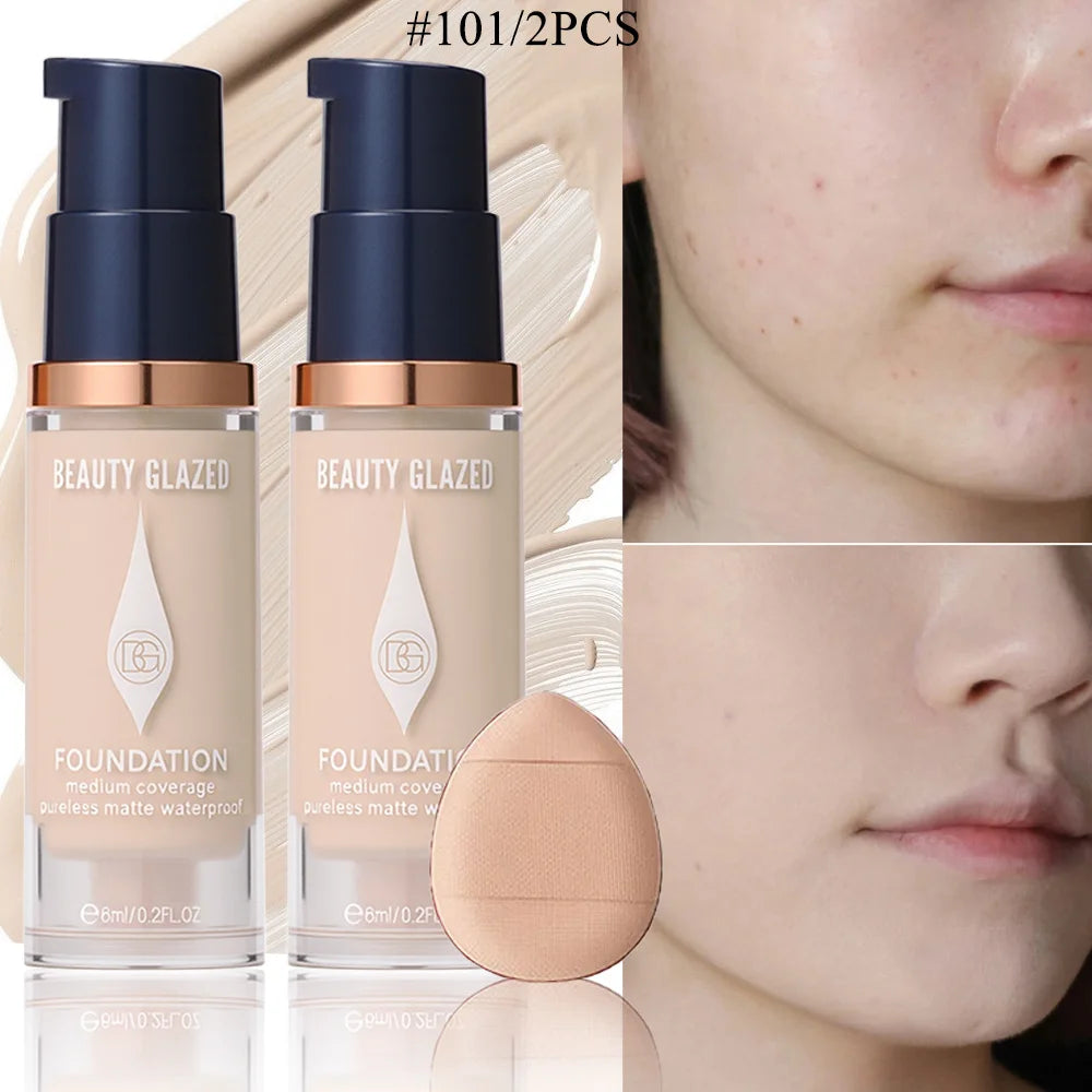 Matte Foundation Set With 2 Foundations Full Coverage 5 Shades For All Skin Types Long Lasting Waterproof Mini Size