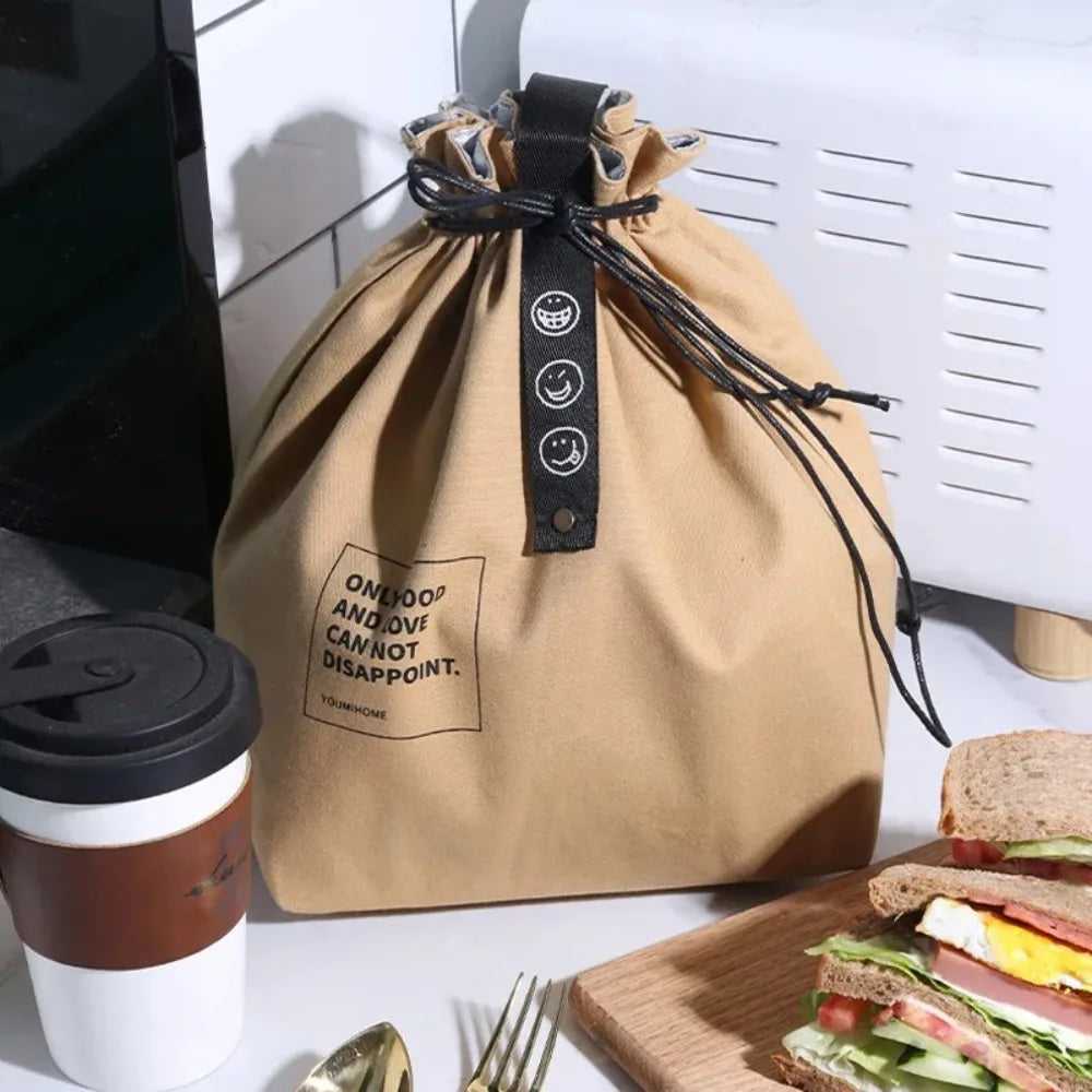Bolsa de Picnic Portátil de Lona, Diseño con Cordón para Mantener Fresco, Bolsa Térmica Aislada para el Almuerzo Escolar