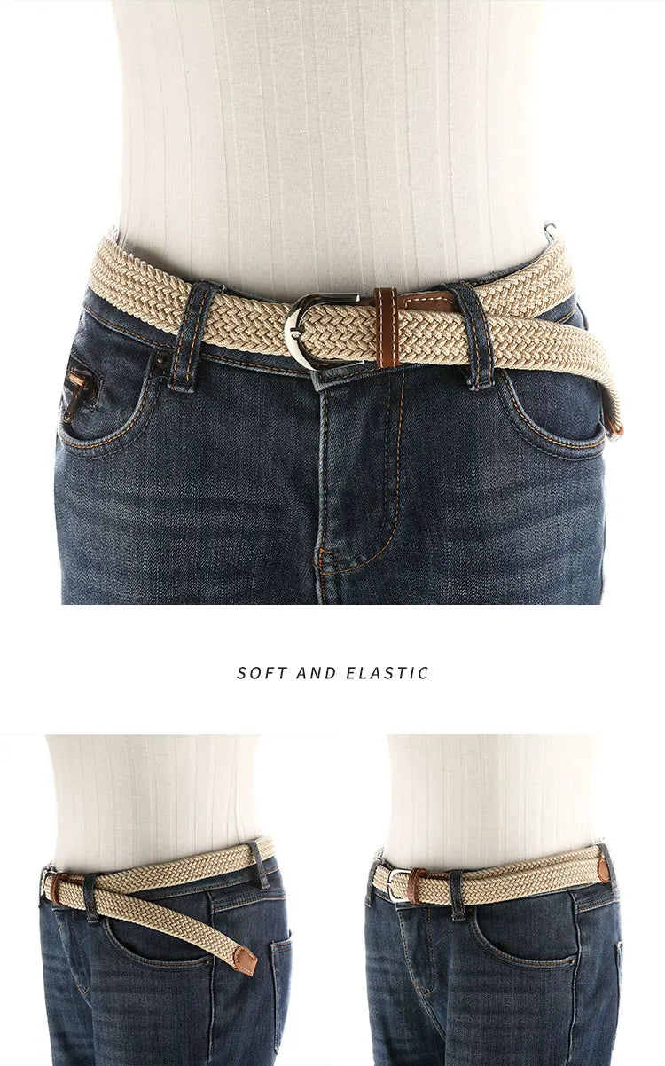 Women's elastic and elastic woven belt in one outfit, casual and versatile denim belt for men and women