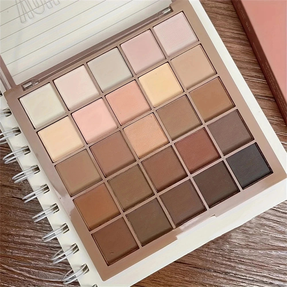 25-Color Eyeshadow Palette - Neutral Gray And Brown Earth Tones, Coffee And Chocolate-Style Shades, Creating A Versatile, Natural To Dramatic Makeup Look