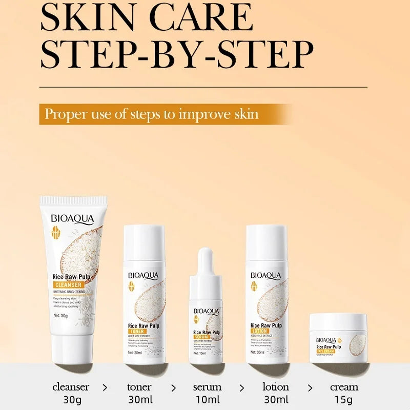 Rice Puree Skin Care Set Hydrating Moisturizing Smoothing Facial Cleanser+Toner+Essence+Lotion+Cream Skin Travel