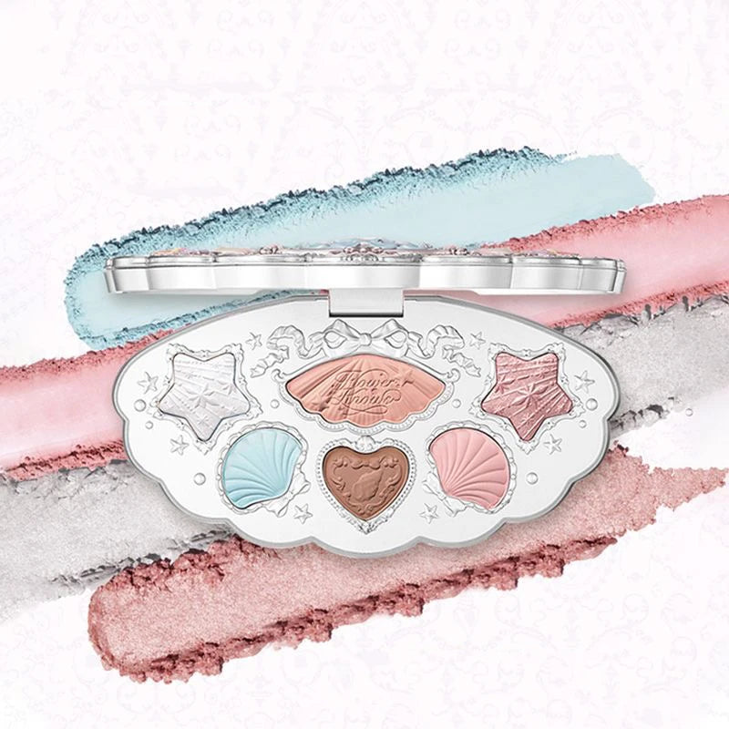 Flowerknows 6 Color Eye Shadow Palette Shell's Jewel Matte Pearl Metallic Glitter Eyeshadow Makeup Long-Wearing for Eyes