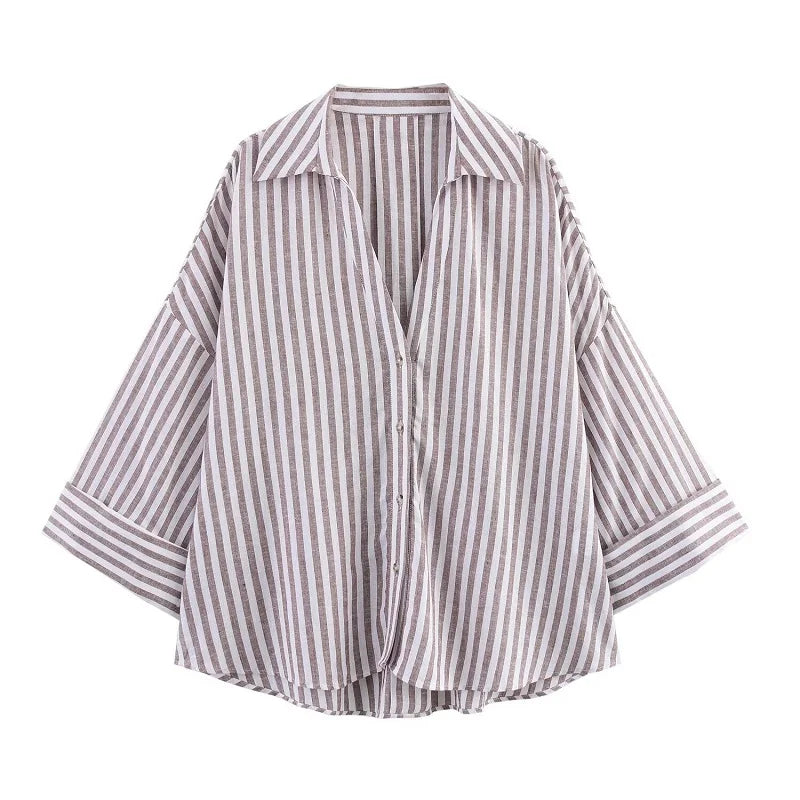 Striped Loose Button-Up Blouse | Women's Casual Summer Shirt