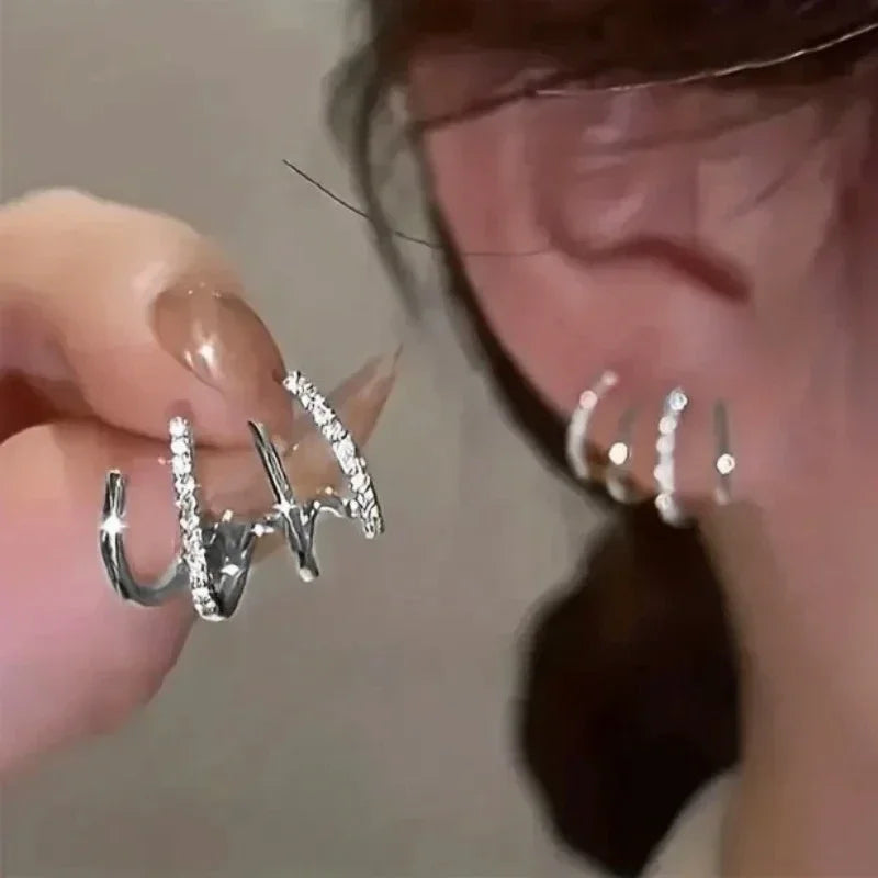 Four Claw Stud Earrings For Women Shiny Rhinestone Zircon Korean Fashion Jewelry Gift