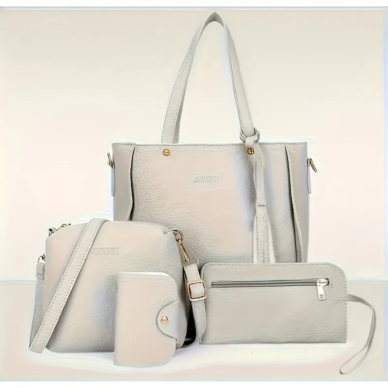 4pcs Elegant Minimalist Women'S Shoulder Bag, Handbag, Crossbody Bag, Women Storage Bag, Holiday Gift, Synthetic, Zipper Closure