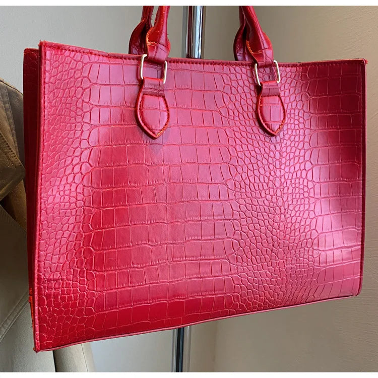 Spring 2025 Large Capacity Fashionable Handbag Casual Commuting Trendy Crocodile Pattern Tote Bag Street Style PU Material