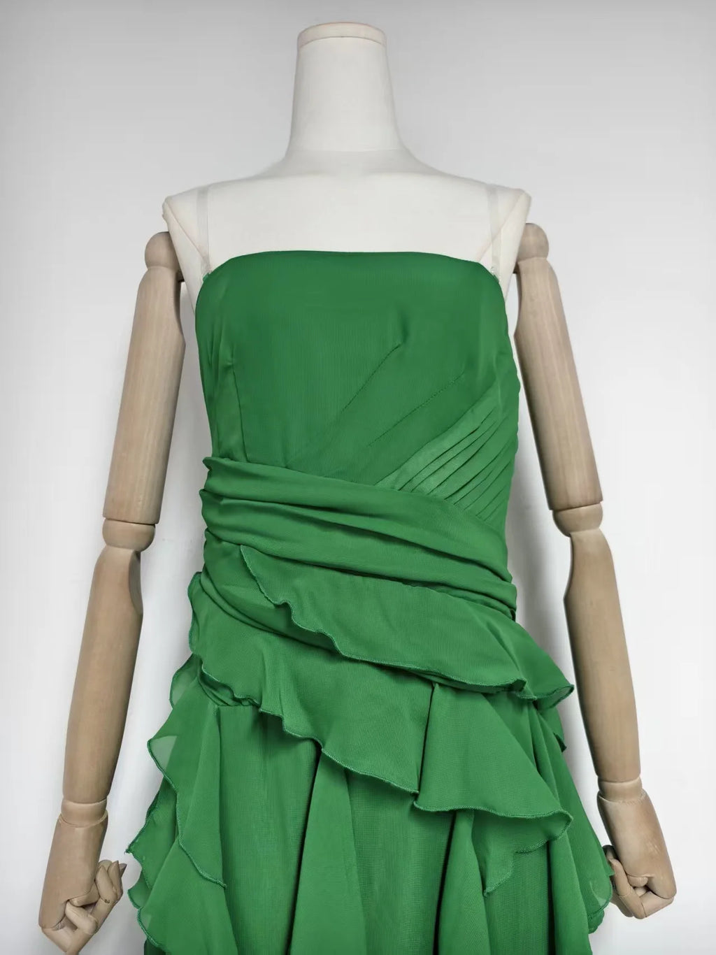 2026 Summer American Elegant Temperament Fashion Ruffled Splicing Sleeveless Strapless Irregular Split Chiffon Long Dress Women
