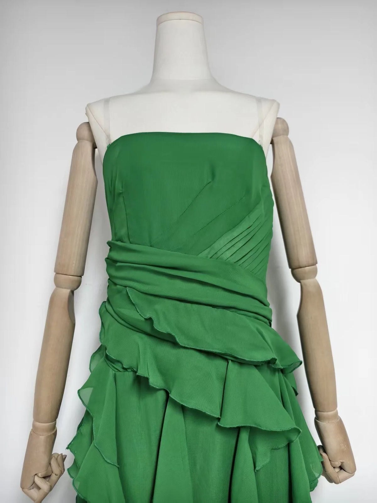 2026 Summer American Elegant Temperament Fashion Ruffled Splicing Sleeveless Strapless Irregular Split Chiffon Long Dress Women