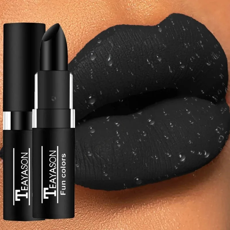 12 Colors Nude Lipstick Matte Velvety Vampire Makeup Punk Black Lip Gloss Smooth Waterproof Lasting Durable Dark Paint Cosmetics