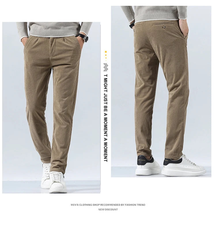 Autumn and Winter Men's Corduroy Trousers New Men's Clothing Stretch Slim Fit Casual Pants Fashion Mens Business Work Pants