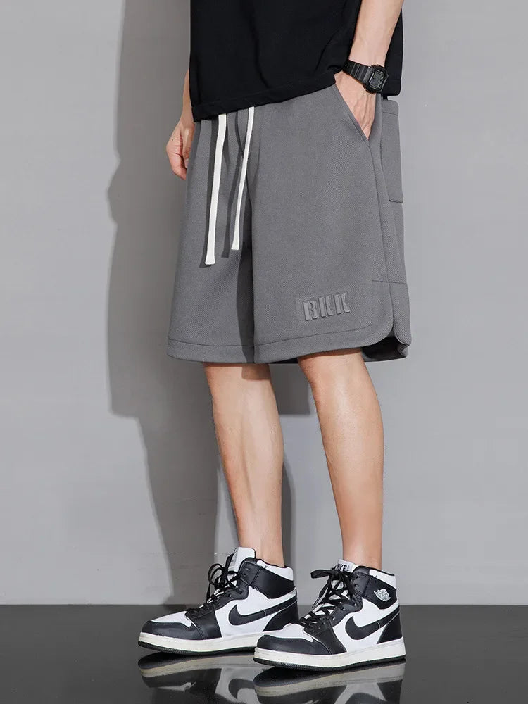 Casual Shorts Summer Men's Sweat Shorts Knee-Length Straight Loose Short Pants Streetwear Drawstring Solid Shorts