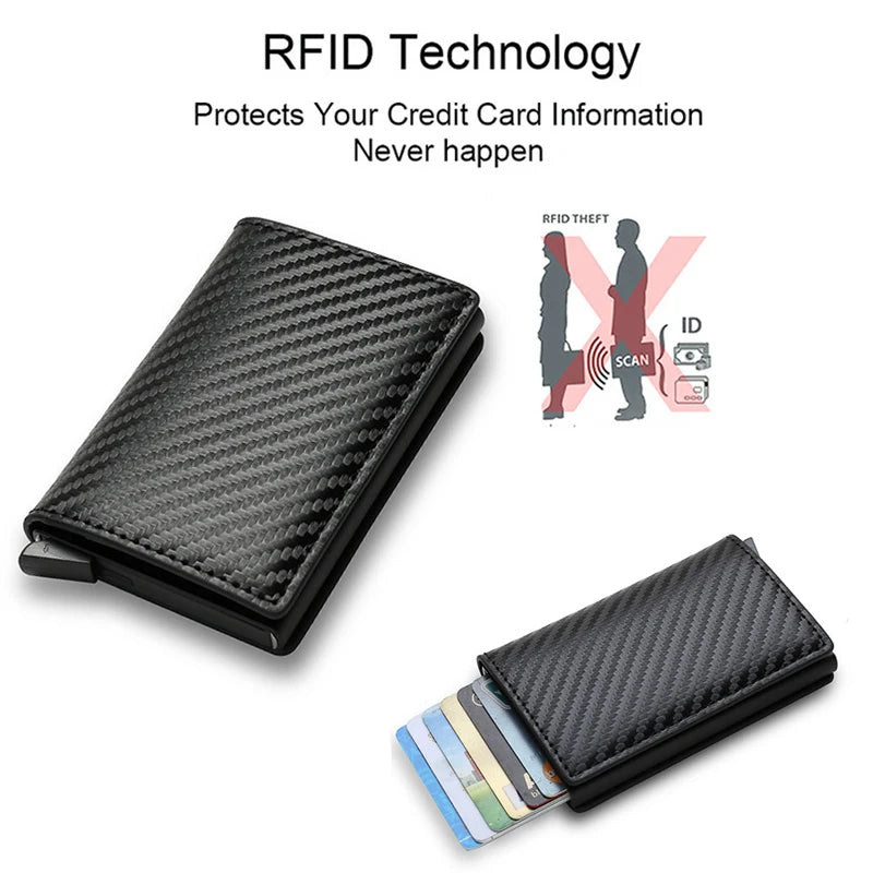 Carbon Fiber Credit Card Holder Wallets Men Brand Rfid Black Magic Trifold Leather Slim Mini Wallet Small Money Bag Male Purses