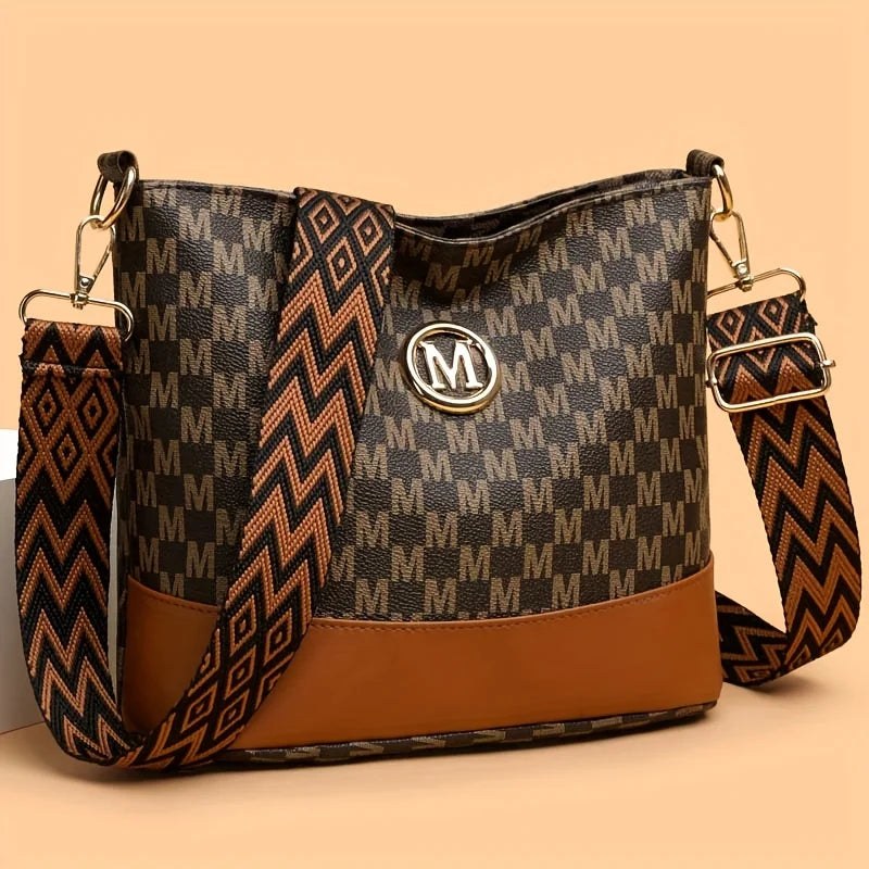 Elegant Women's Crossbody Bag with "M" Badge, Multi-Pocket Design, Adjustable Shoulder Strap, Perfect Gift for Women