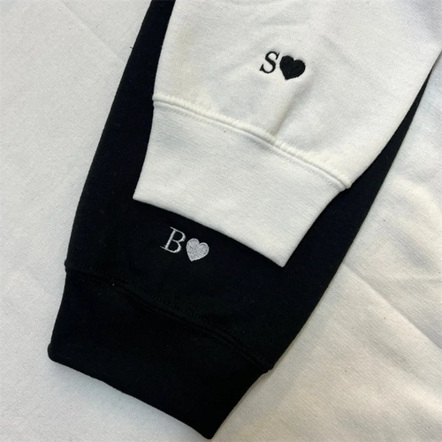Custom Matching Couple Hoodies Personalised Wedding Anniversary Initial Heart Embroidered Sweatshirt Gift For Him And Her