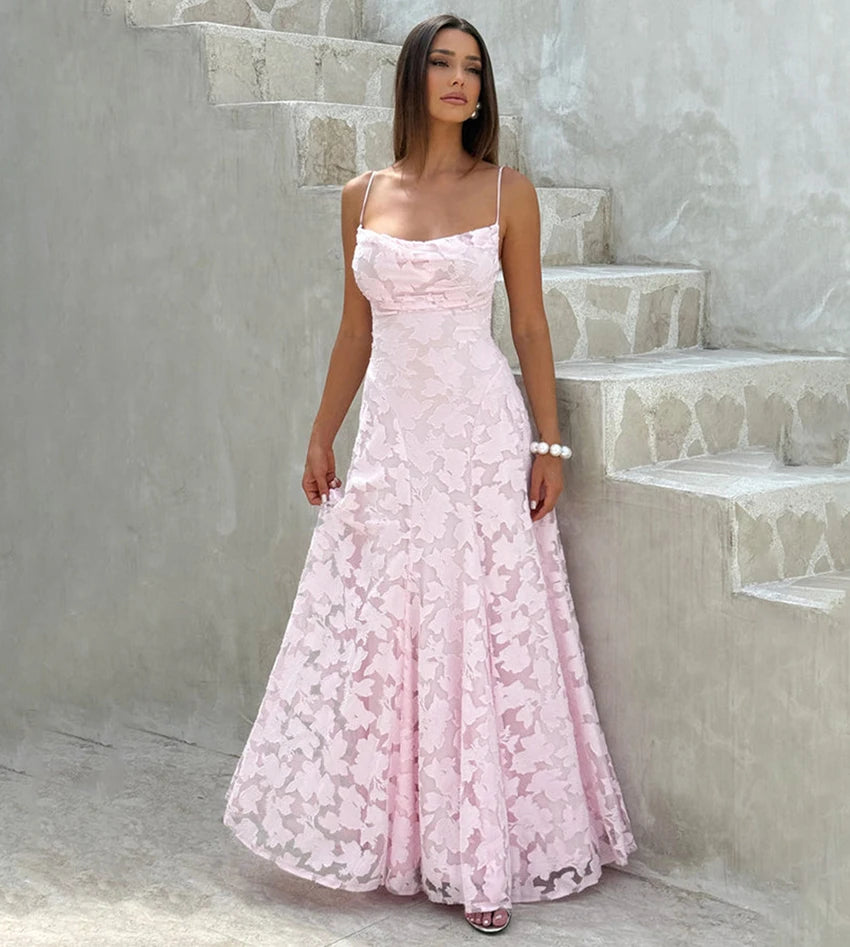 French Style Evening Dress 2026 Floral Embroidery Maxi Dress for Women Summer Party Prom Gowns Sexy Backless Suspender Dresses