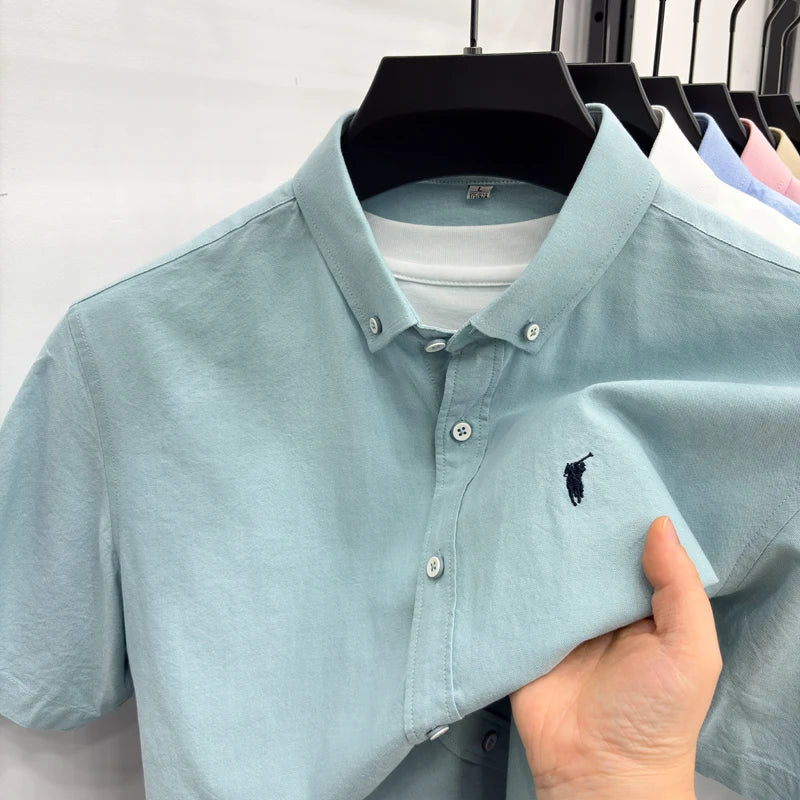Men's Pure Cotton Short Sleeve Shirt - Casual Business Turn-Down