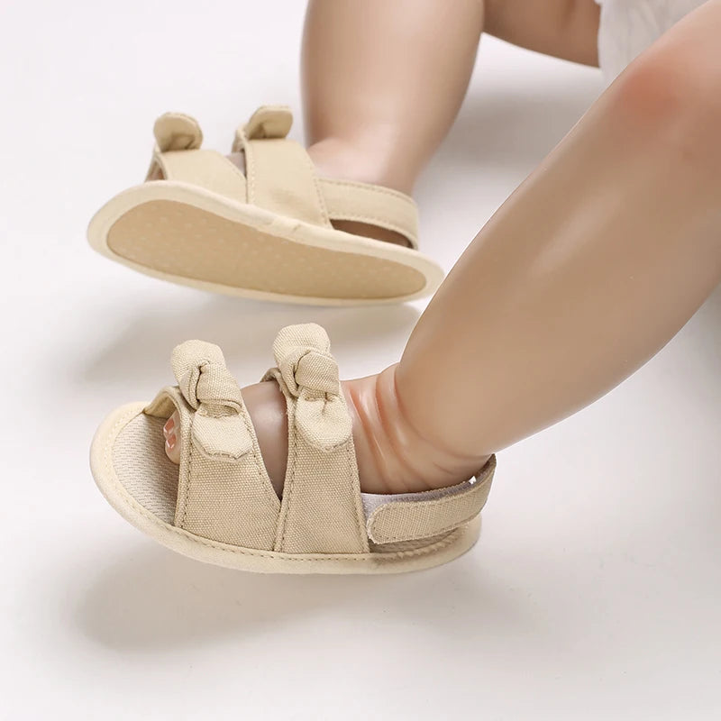 Baby Girls First Walker Sandals - Butterfly Knot Soft Cotton Sole
