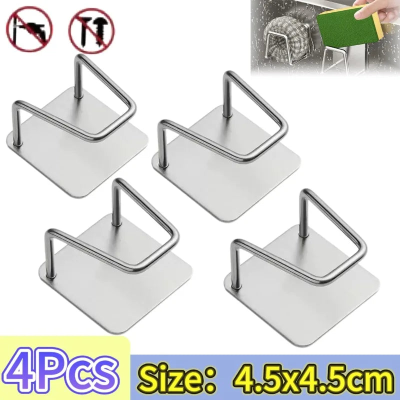 Soporte de esponjas de cocina, estante de acero inoxidable para fregadero, soportes adhesivos, escurridor, ganchos de pared, organizador de almacenamiento de accesorios