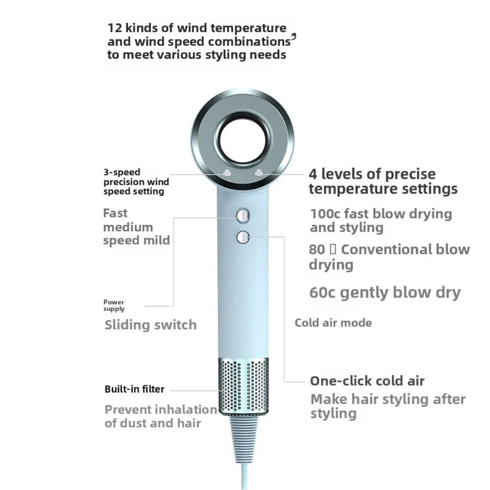 2026 New Professional Anion 5 in 1 Professional Hair Dryer Bladeless Temperature Control Lightweight for Smooth Hair Styling