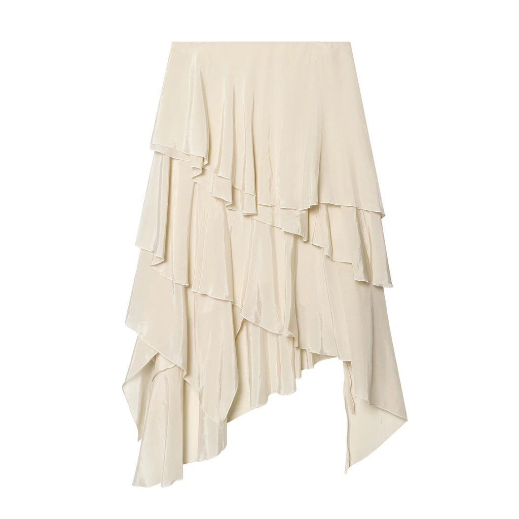 Women's Fashion Layered Decorative Flowing Skirt Cream White Ruffle Layered Skirt High Waist Flowy Long Skirt For Women 18X3