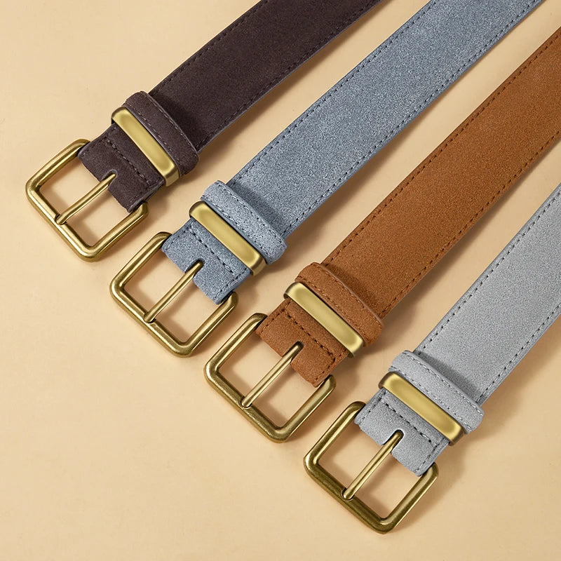 Luxury Suede Cowhide Leather Belt For Women'S, Vintage Style With Gold Buckle, 3.5Cm Wide Waistband For Dresses & Jeans 2042
