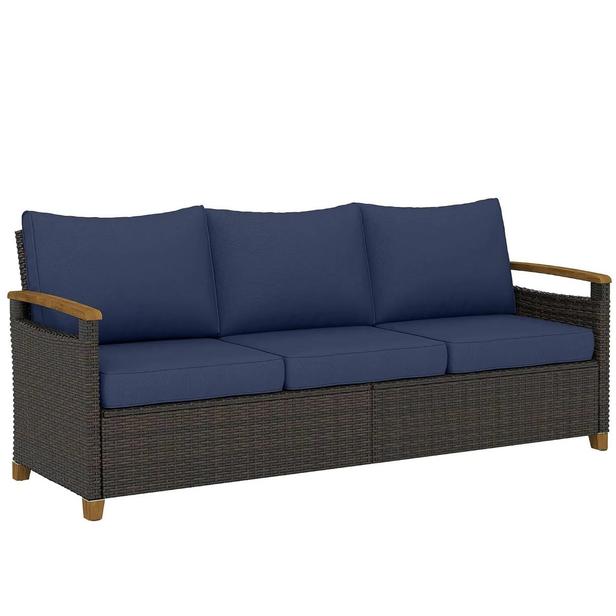 3 Seater Outdoor Wicker Sofa with 4" Foam Cushions for Patio Garden, Customized