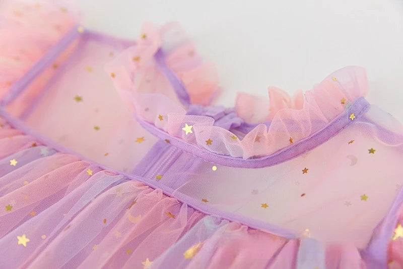Girls Rainbow layered Dress Birthday Dress Teens Girl Clothes Summer Sequined Princess Mesh Tutu Dresses Kid Party Costume
