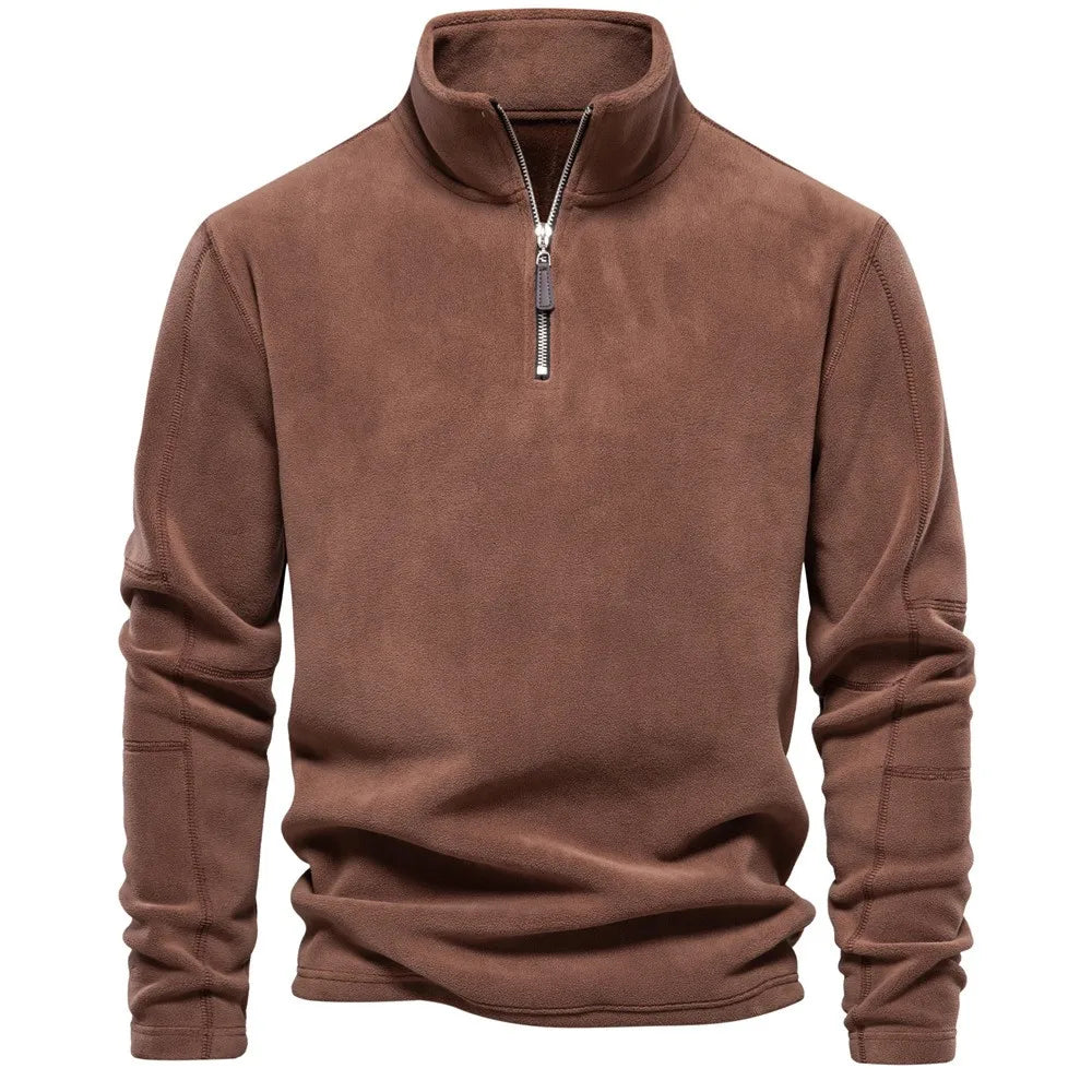 Men's Fleece Lined Hoodie Zip up Long Sleeve Stand Collar Versatile Winter Sweatshirt Business Casual Comfortable Polyester
